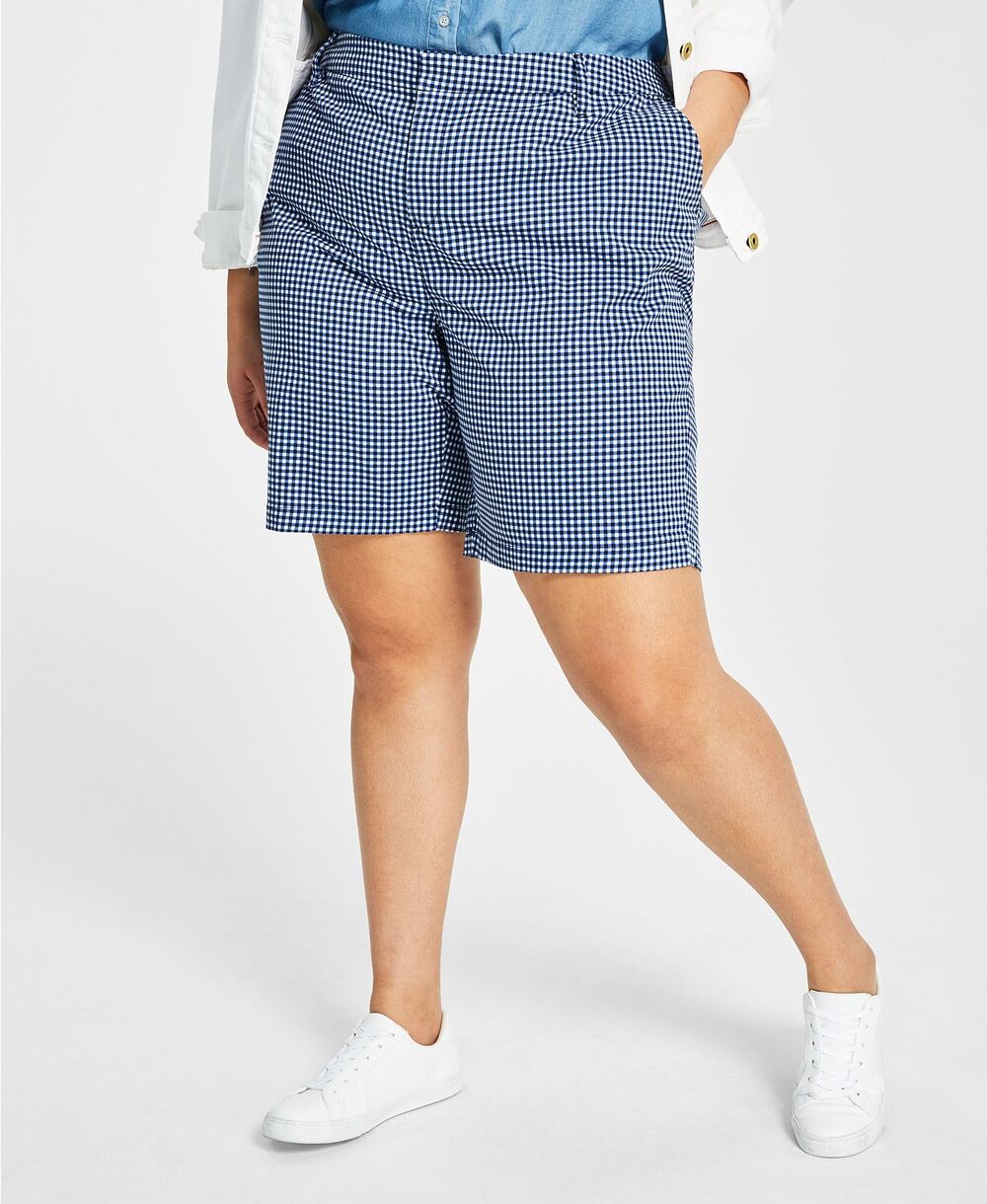 NEW Tommy Hilfiger Hollywood Blue Gingham Bermuda Shorts Plus Size 16W